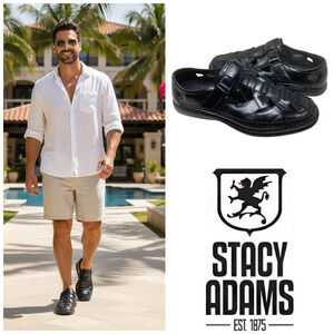 Stacy Adams Black Vegan Leather Fisherman Sandals Hook & Loop Resort Mens Sz 12